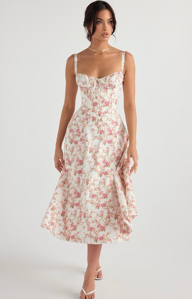 Brigitte – Korsett-Passform Sommerkleid mit Taillenbetonung