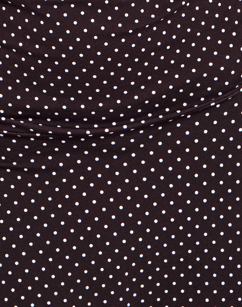 Dani – Luscian Mini-Kleid mit tiefem Ausschnitt in Micro-Polka Braun