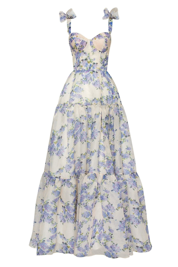 Charlotte – Zartes, blumiges Maxikleid mit Bindebändern