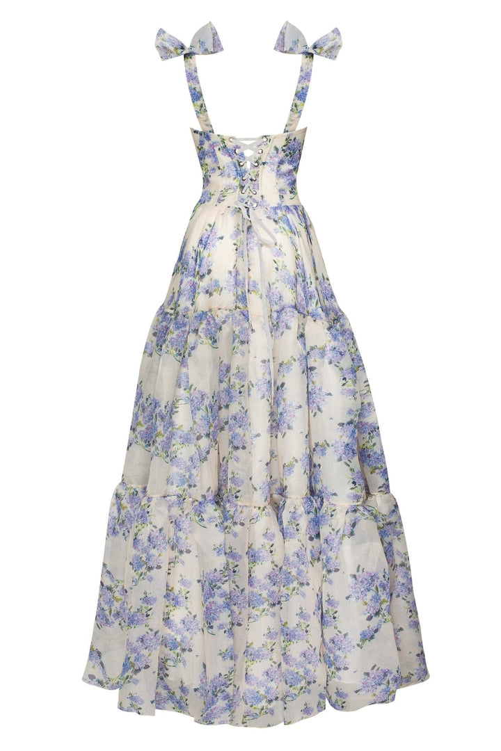 Charlotte – Zartes, blumiges Maxikleid mit Bindebändern