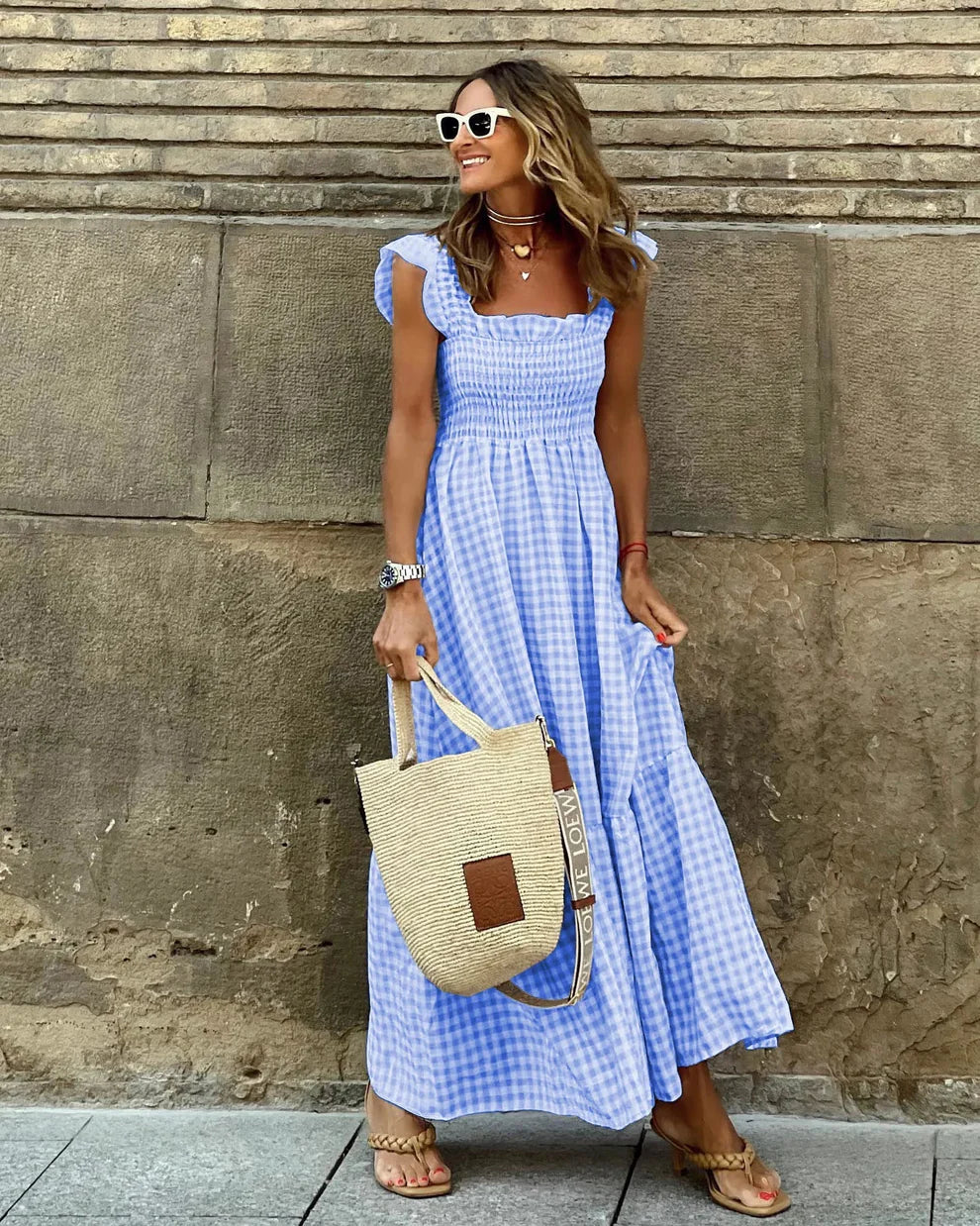 Caroline - Elegantes kariertes Sommerkleid