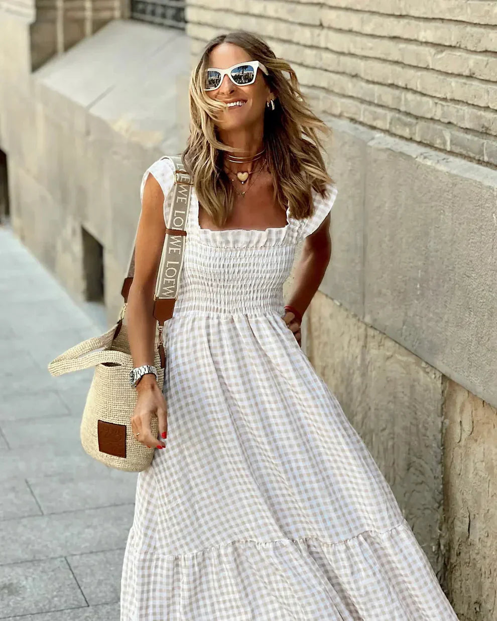 Caroline - Elegantes kariertes Sommerkleid