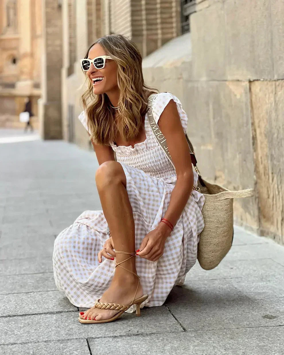 Caroline - Elegantes kariertes Sommerkleid