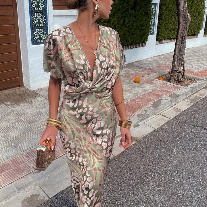 Tracy - Elegantes Kleid mit V‑Ausschnitt und Print