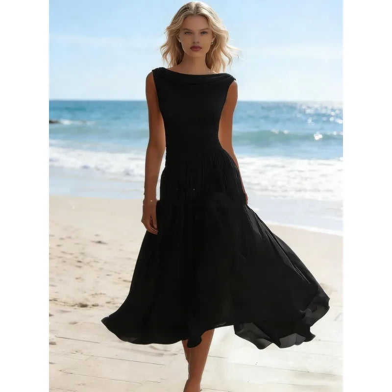 Chloé - Ärmelloses Midi-Kleid mit drapiertem Ausschnitt und Falten.
