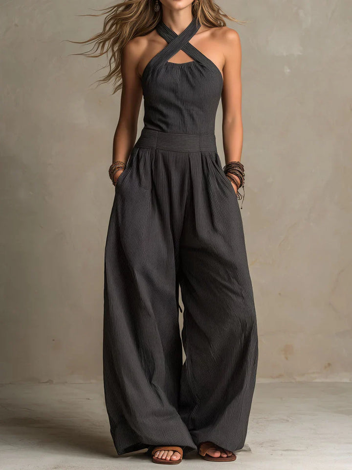 Bianca | Eleganter Jumpsuit aus Leinen und Baumwolle mit gekreuztem Ausschnitt