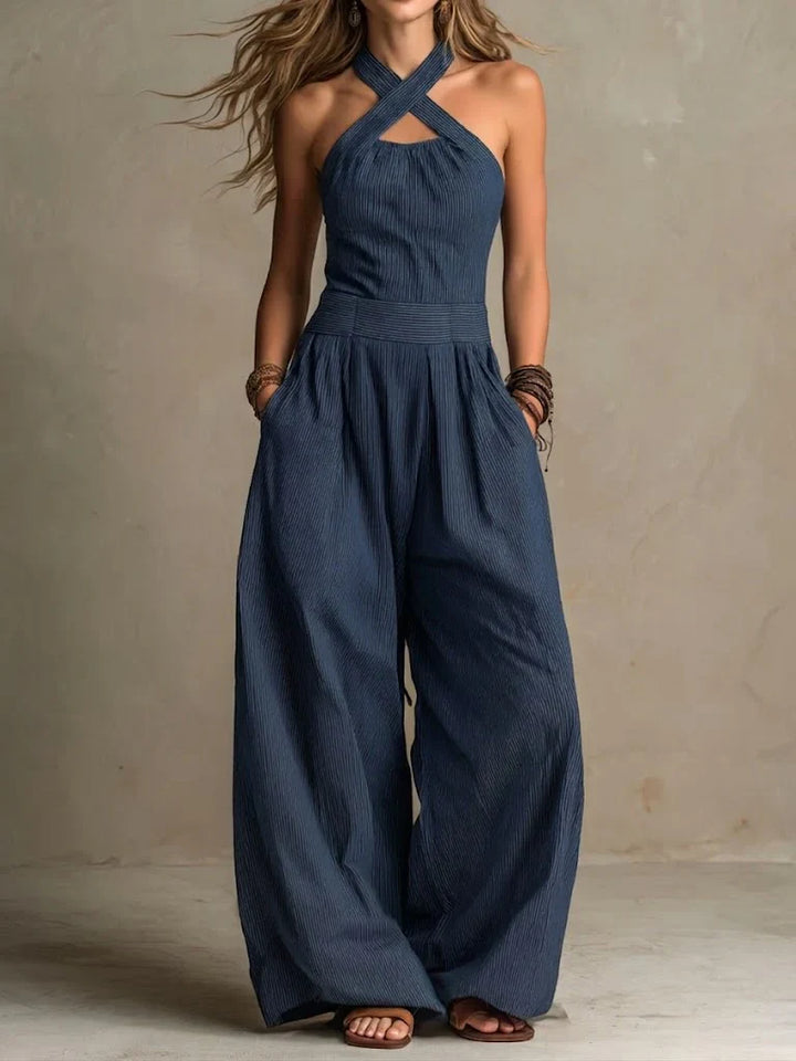 Bianca | Eleganter Jumpsuit aus Leinen und Baumwolle mit gekreuztem Ausschnitt
