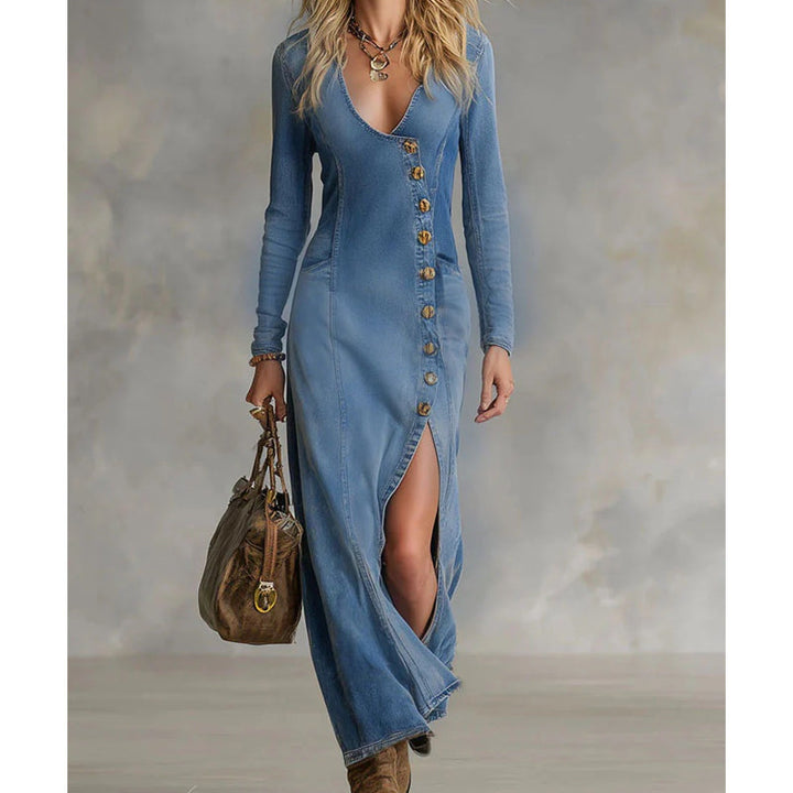 Carlotta - Langärmliges Maxikleid mit V-Ausschnitt
