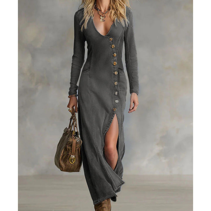Carlotta - Langärmliges Maxikleid mit V-Ausschnitt