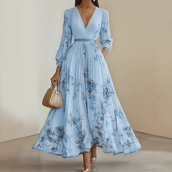 Nora - Elegantes Hellblau Floral Maxikleid