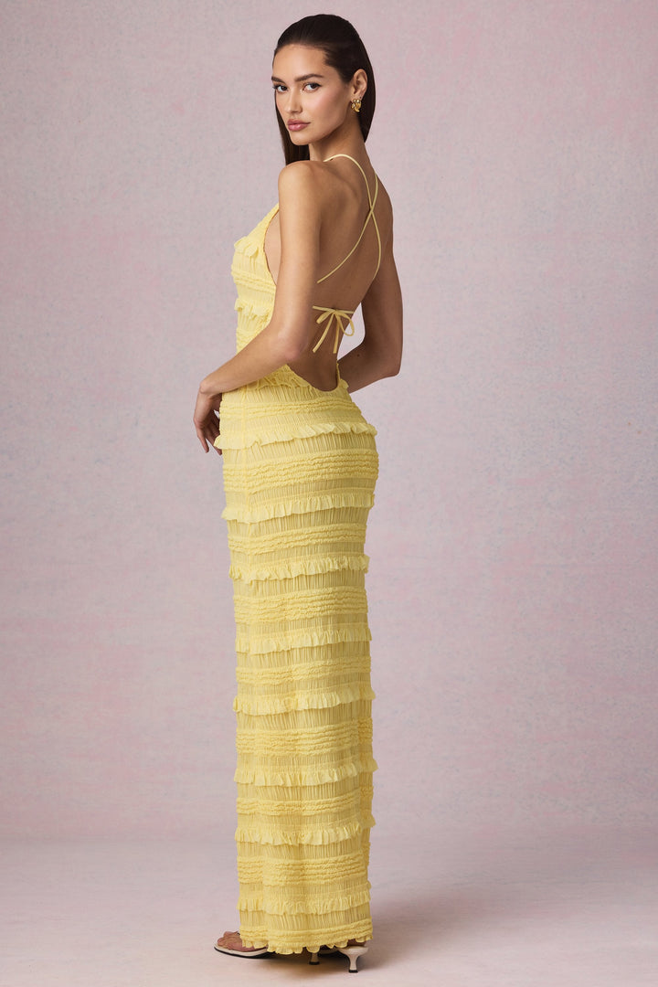 Elisa – Rückenfreies Maxikleid mit Neckholder in Zitronengelb